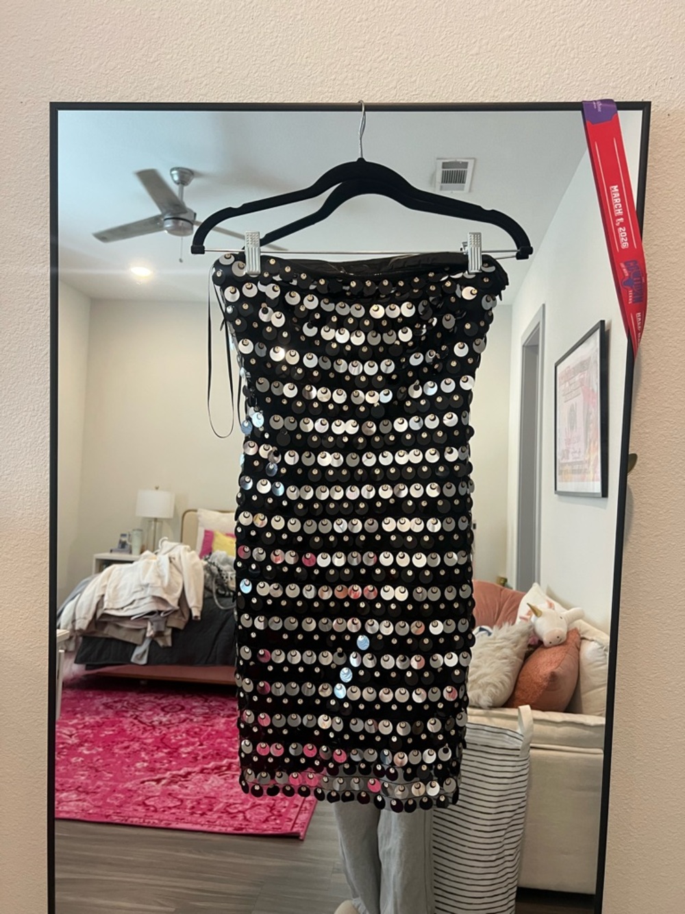 12th Tribe Black Strapless Sequin Midi Dress